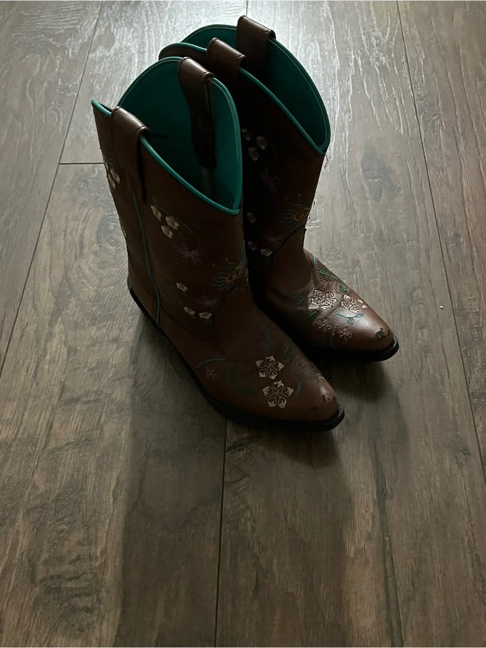 Shyanne Brown Western Lace-Up Boots with Teal Interior